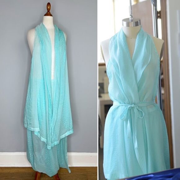 Sophia Graydon Luxury Loungewear Sleep Set Sheer Turquoise Silk Size Medium